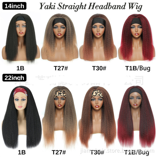 Synthetic Headband Wig Yaki Straight Hair Easy to Wear Wholesale Synthetic Kinky Straight Headband Wigs for Black Women